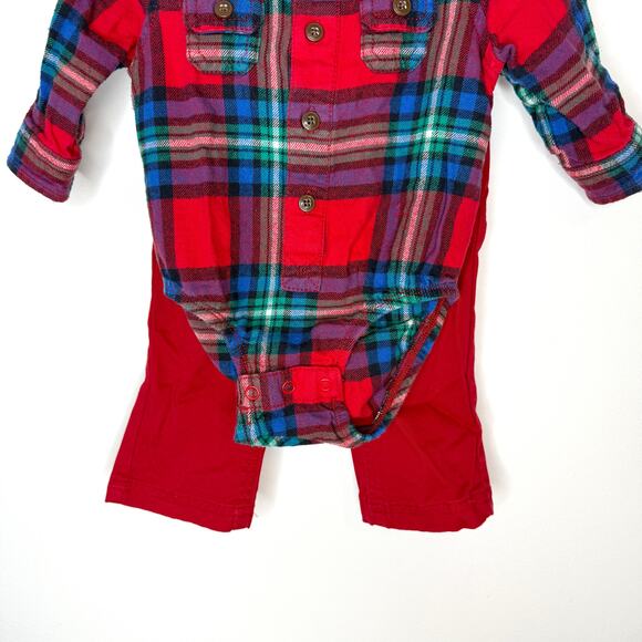 OshKosh B'Gosh Cat & Jack Plaid Flannel Pants Set In Red Blue 9 Months - Picture 3 of 10